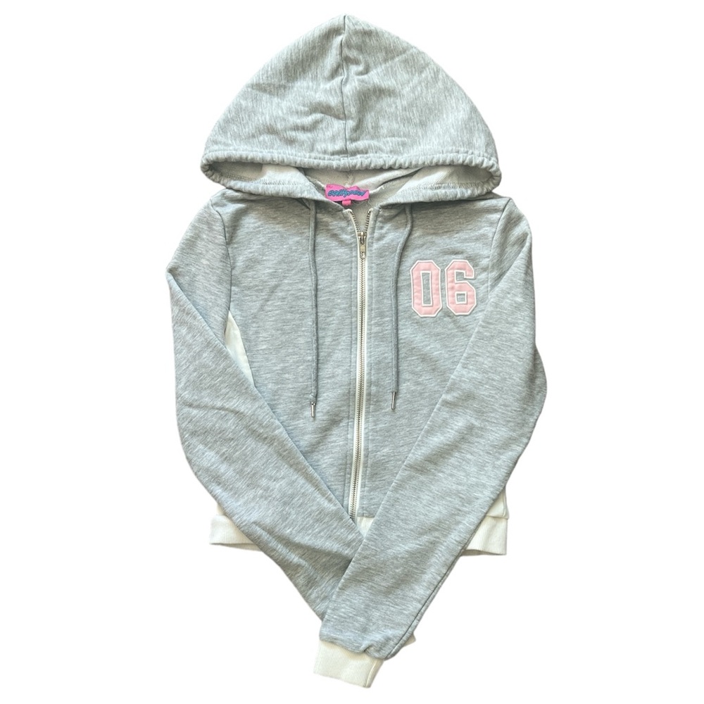 Cropped Zip Gray Hoodie w/ Number